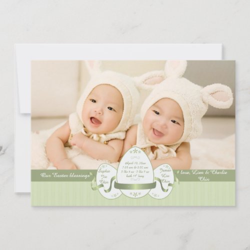 Easter Three Green Photo Birth Announcement