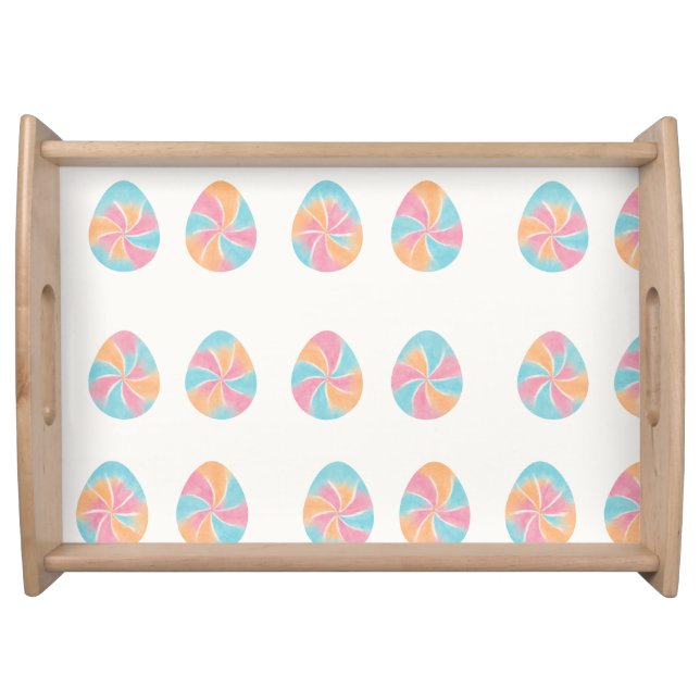  Easter Tie-Dye eggs mid-tone soft pattern Serving Tray (Front)