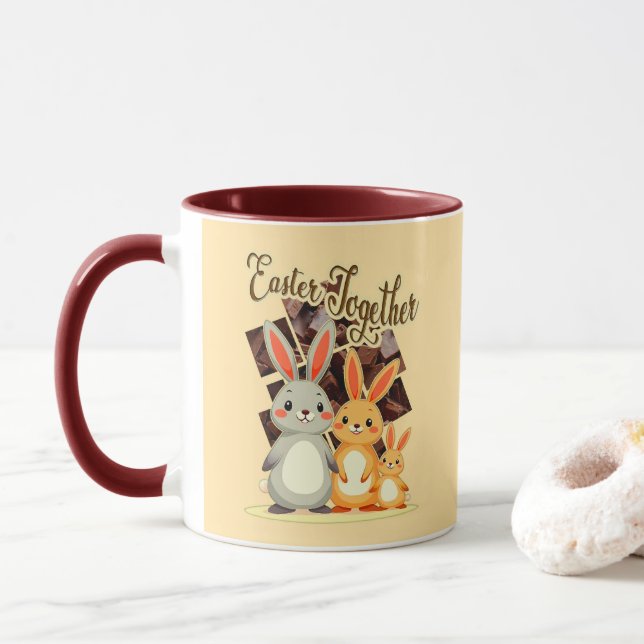 Easter Together – Warm Bunny Family - caneca Mug (With Donut)