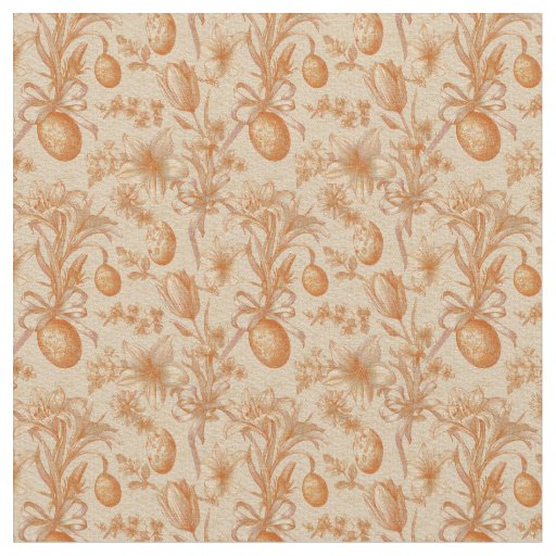 Easter Toile de Jouy Eggs and Tulips Pattern Fabric