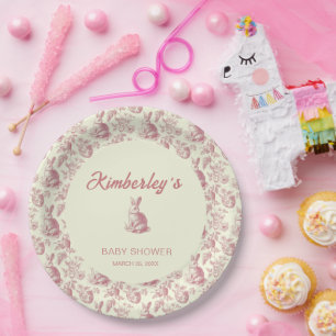 Easter Toile Floral Girl Baby Shower Paper Plates