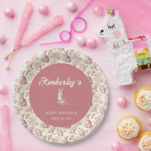 Easter Toile Floral Girl Baby Shower Paper Plates