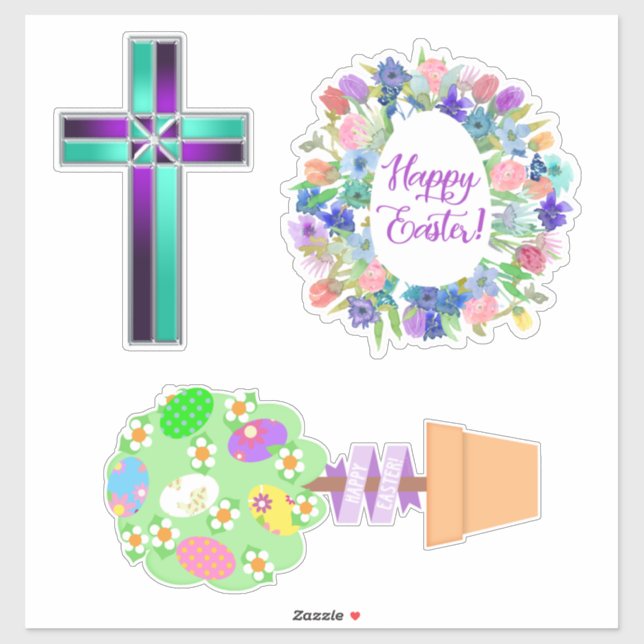 Easter Topiary Cross and Floral Egg Wreath Sticker (Sheet)