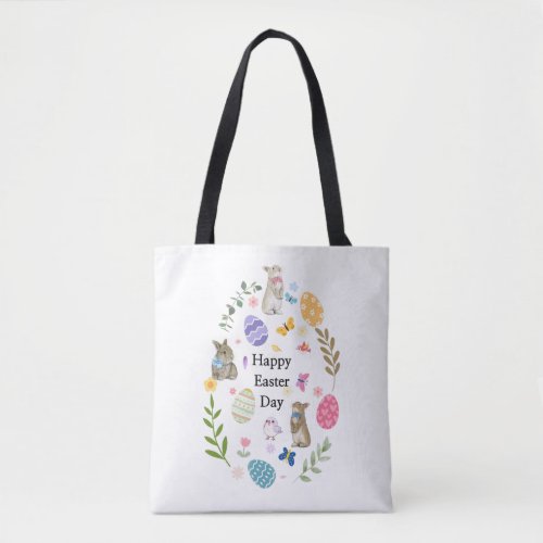 Easter tote bag with cute bunnies butterflies and