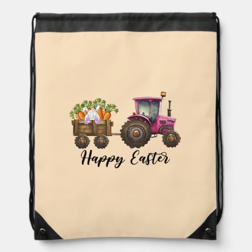 Easter Tractor Rabbit Carrots Cute Drawstring Bag