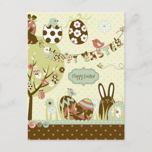 Easter tree and a Clothesline with Letters Holiday Postcard