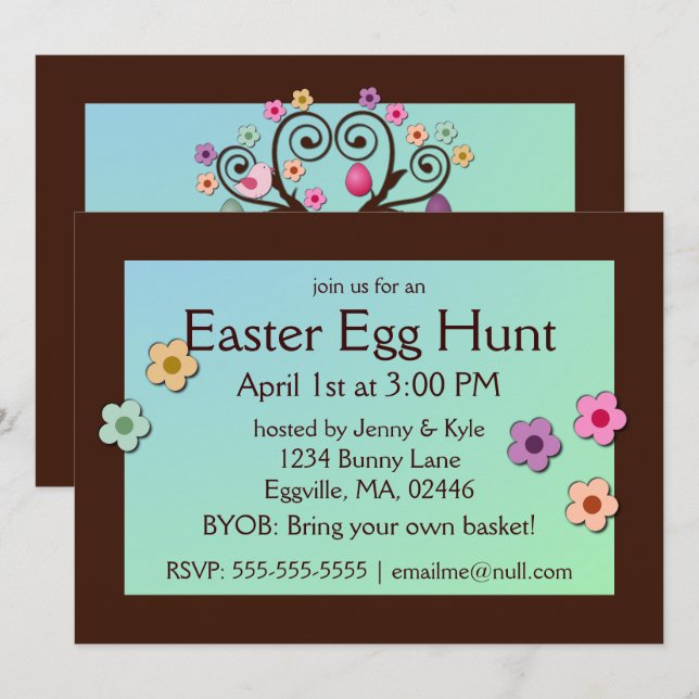 Easter Tree and Flowers Invitation (Front/Back)
