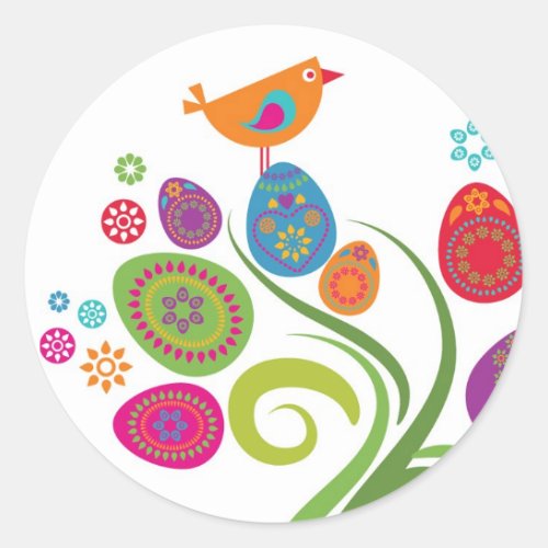 Easter tree with colored eggs and flowers classic round sticker