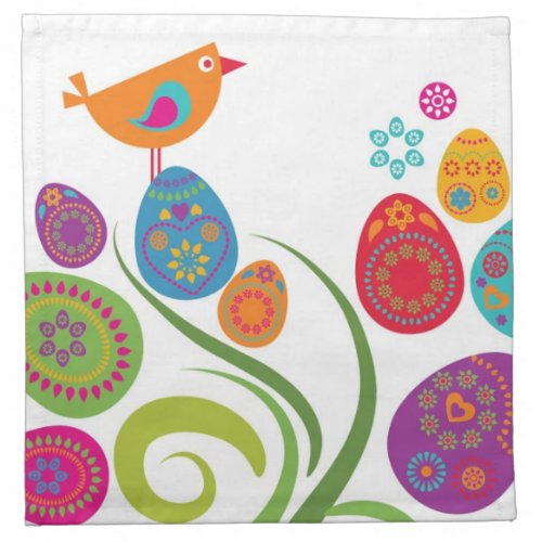 Easter tree with colored eggs and flowers cloth napkin