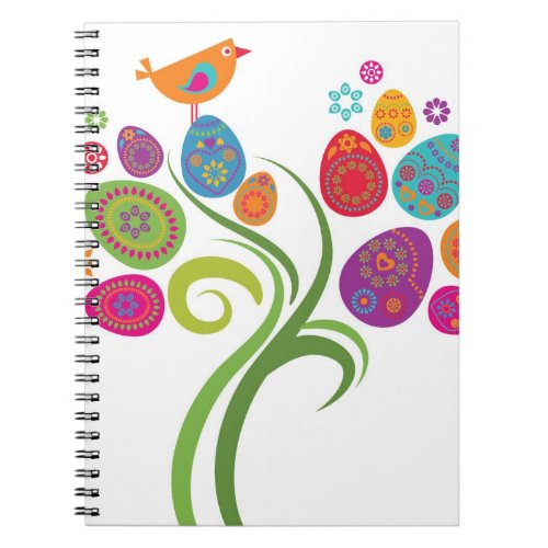 Easter tree with colored eggs and flowers notebook