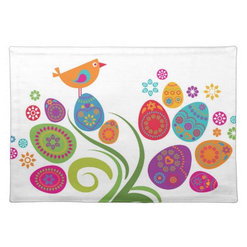 Easter tree with colored eggs and flowers placemat