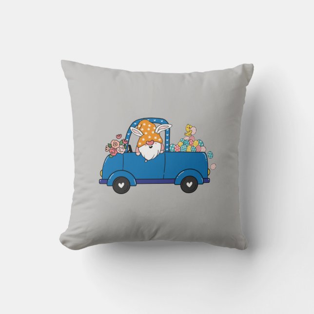 Easter truck spring gnome baby T-Shirt Throw Pillow (Front)