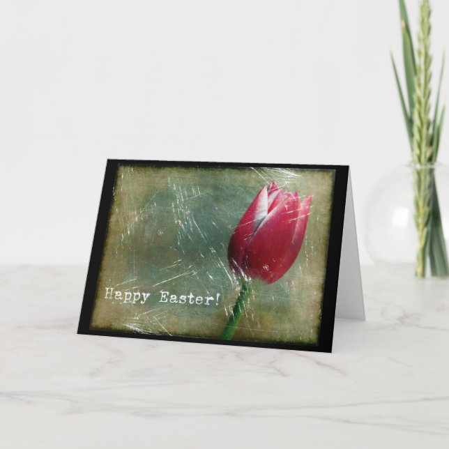 Easter Tulip Grunge Holiday Card (Front)