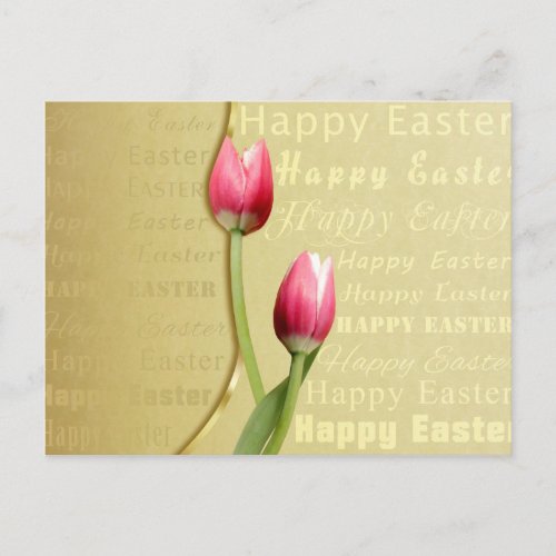 Easter Tulips Gold Typography Holiday Postcard