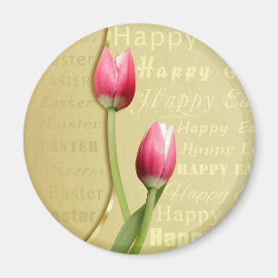 Easter Tulips Gold Typography Magnet