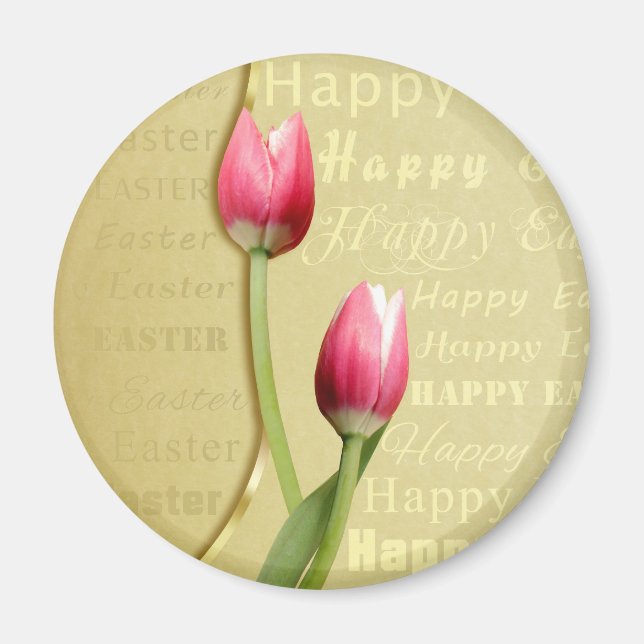 Easter Tulips Gold Typography Magnet (Front)