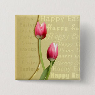 Easter Tulips Gold Typography Pinback Button