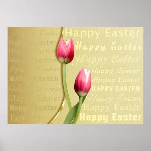 Easter Tulips Gold Typography Poster