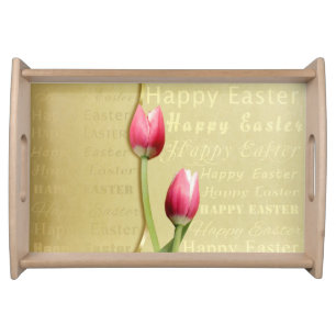 Easter Tulips Gold Typography Serving Tray