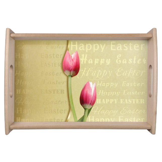 Easter Tulips Gold Typography Serving Tray (Front)