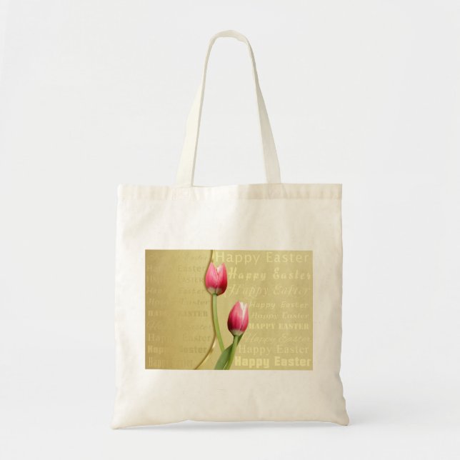 Easter Tulips Gold Typography Tote Bag (Front)
