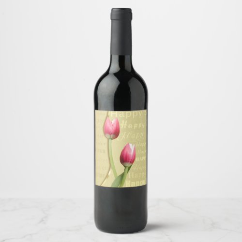 Easter Tulips Gold Typography Wine Label