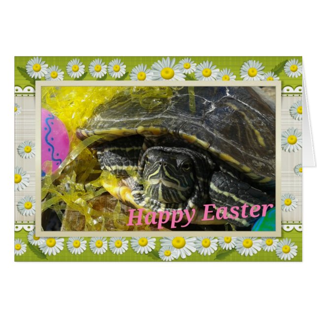 Easter Turtle Flower Border Digital Art Cards (Front Horizontal)