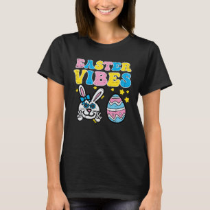 Easter Vibes Bunny Peace Retro Groovy Hippie Women T-Shirt