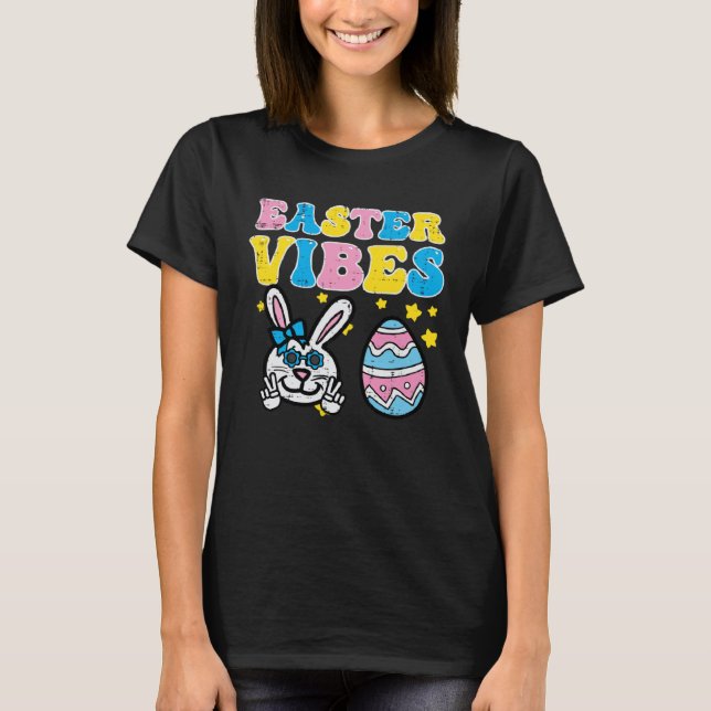 Easter Vibes Bunny Peace Retro Groovy Hippie Women T-Shirt (Front)