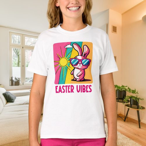 Easter Vibes _ Cool Pink Bunny with Sunglasses T_Shirt