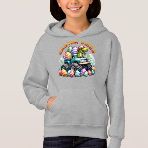 Easter Vibes Dino on Monster Truck with Easter Egg Hoodie