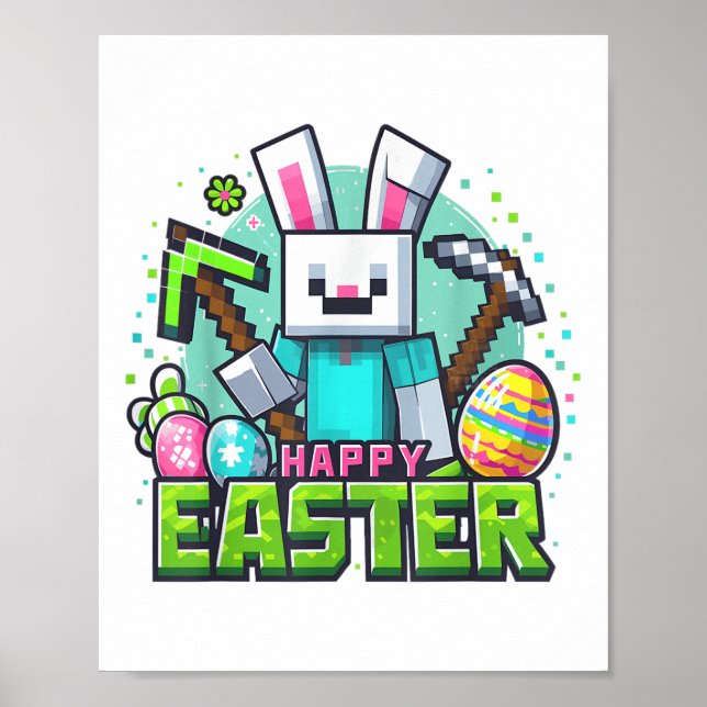 Easter Video Game Bunny Eggs Gaming Gamer Boys Men Poster (Front)