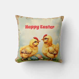 Easter Vintage 2 Little Chicken Holiday Collection Throw Pillow