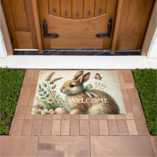 Easter Vintage Bunny Rabbit Colorful Egg Floral Doormat