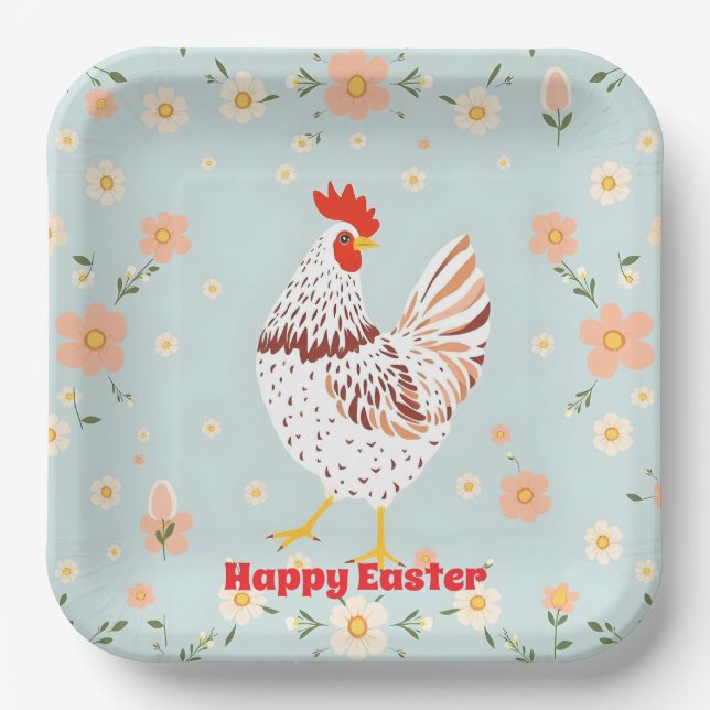 Easter Vintage Chicken Holiday Collection Paper Plates (Front)