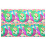 Easter Vintage Girl With Easter Eggs On Plaid 9" Fabric