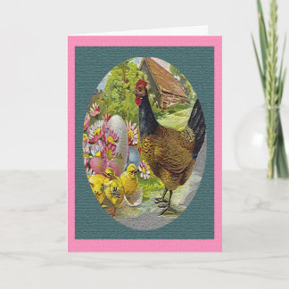 Easter Vintage Hen and Chicks Textured Card