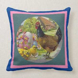 Easter Vintage Hen and Chicks Textured, ZSSG Throw Pillow