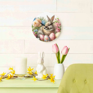  Easter Vintage Rabbit Round Wall Clock