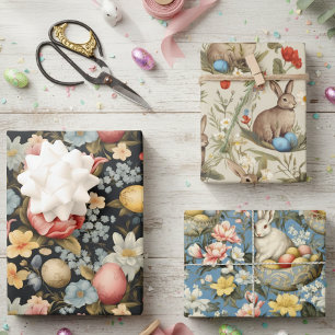 Easter Vintage Spring Floral Bunny  Wrapping Paper Sheets