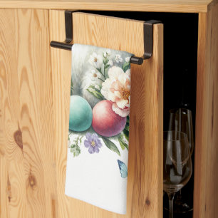 Easter Watercolor Bunny, Eggs & Flowers Kitchen Towel