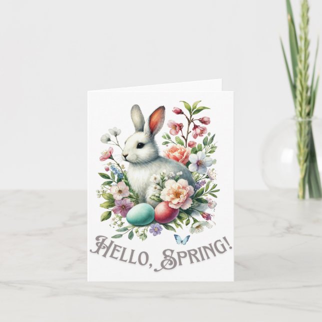 Easter Watercolor Bunny & Eggs Holiday Card (Front)