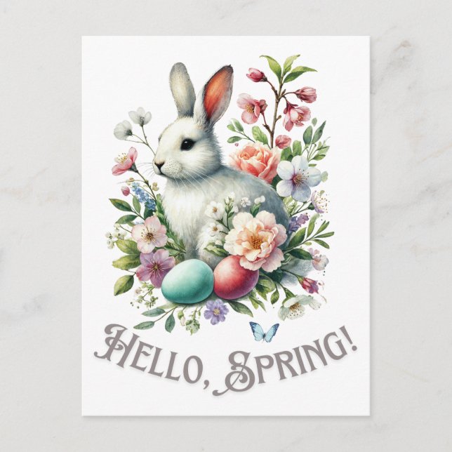 Easter Watercolor Bunny & Eggs Holiday Postcard (Front)