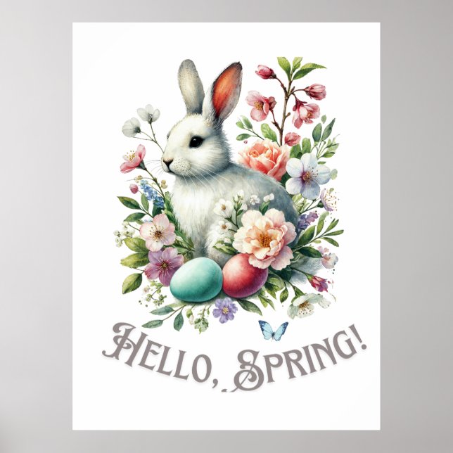 Easter Watercolor Bunny & Eggs Poster (Front)