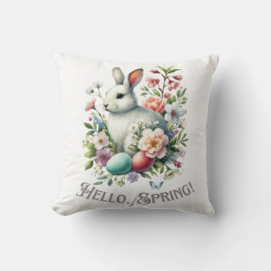 Easter Watercolor Bunny & Eggs Throw Pillow