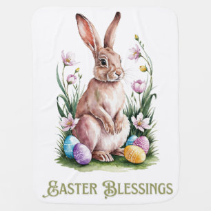 Easter Watercolor Bunny & Flowers Baby Blanket