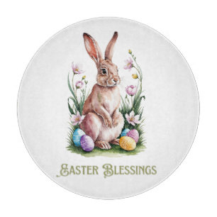 Easter Watercolor Bunny & Flowers Cutting Board