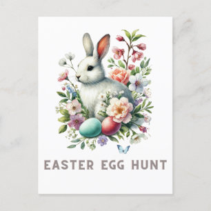 Easter Watercolor Bunny & Flowers Postcard