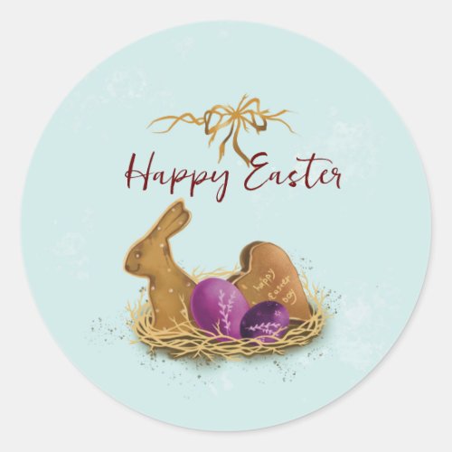 Easter Watercolor Bunny on the Hunt Classic Round Sticker