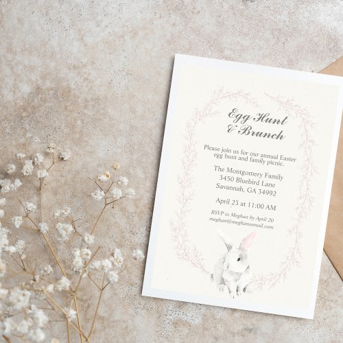 Easter Watercolor Bunny Pink Border Invitation